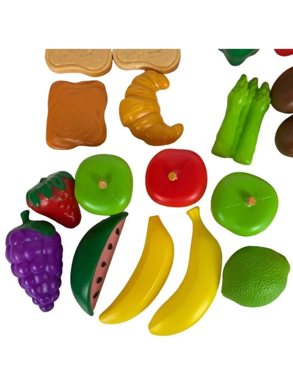 Plastic Play Food Set 35 Pieces Fruits Vegetables Cheese Bread Desserts Kitchen